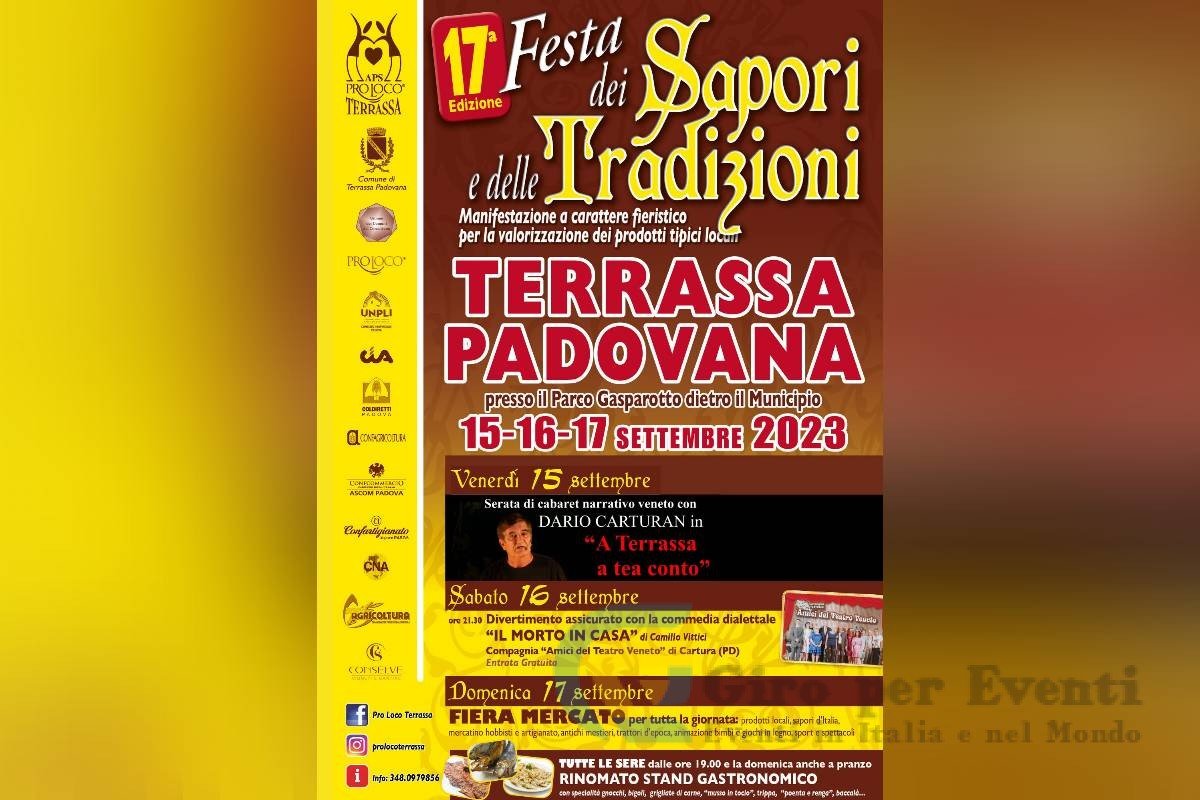 17°Festa dei Sapori e delle Tradizioni dal 15/09/2023 ore 19.00 al 17/09/2023 ore 24.00 Parco Gasparotto, Via Mameli 35020  Terrassa Padovana (PD)