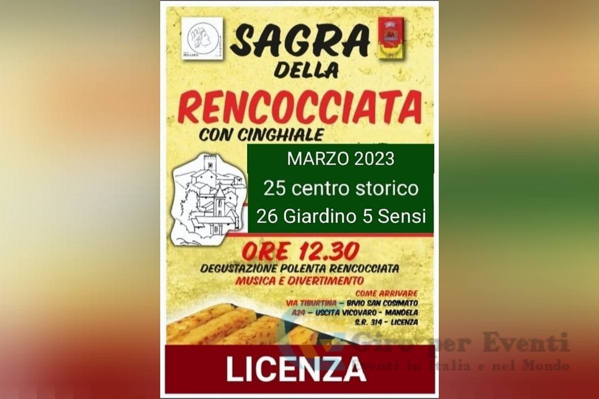 Sagra della Rencocciata con Cinghiale a Licenza - Si terrà dal 25 al 26 marzo 2023 la Sagra della Rencocciata con Cinghiale a Licenza (RM)