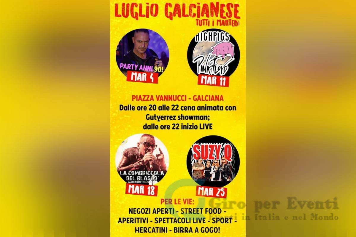 Luglio Galcianese a Prato - Tutti i martedì di luglio a Galciana ci saranno negozi aperti, street food, mercatini, sport e spettacoli dal vivo.